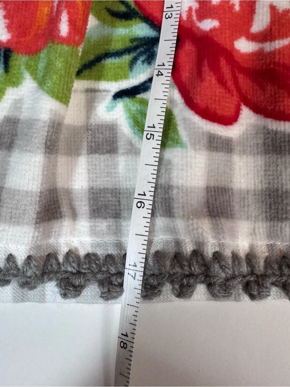 Handmade Crochet Pioneer Woman Hanging Kitchen Towel Gray Gingham Floral